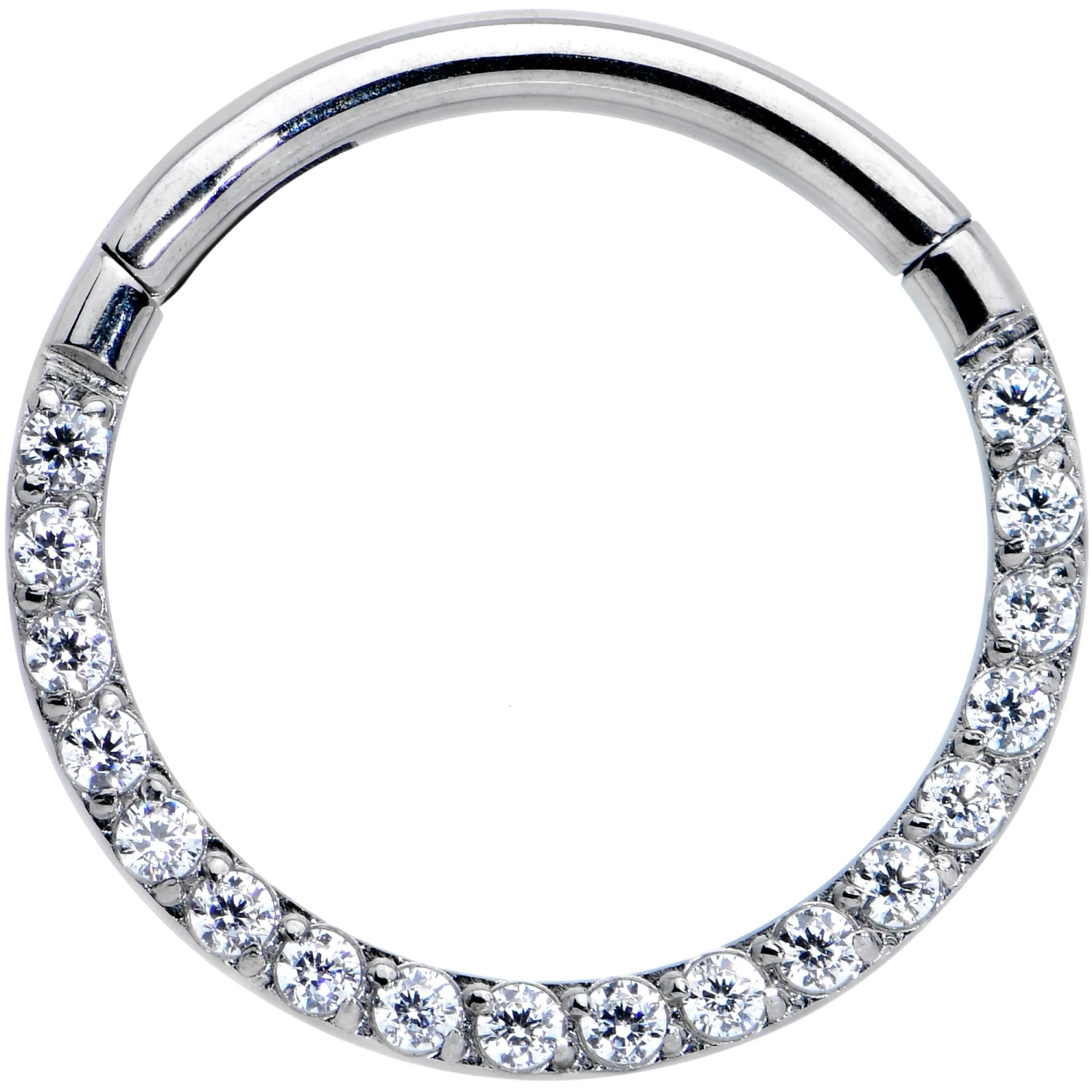 16 Gauge 3/8 Clear CZ Gem G23 Titanium Paved Hinged Segment Ring 1 16 Gauge 3/8 Clear CZ Gem G23 Titanium Paved Hinged Segment Ring