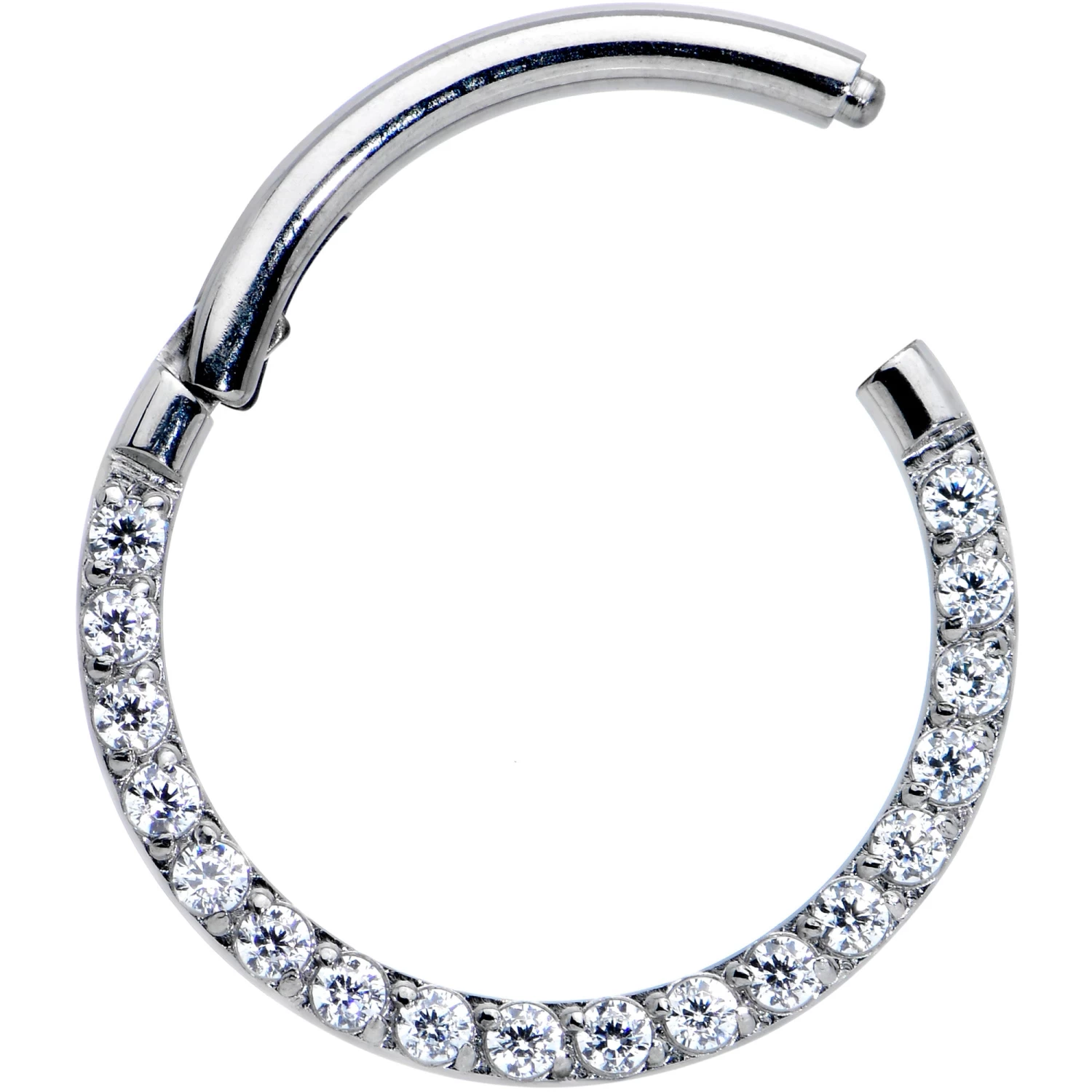 16 Gauge 3/8 Clear CZ Gem G23 Titanium Paved Hinged Segment Ring 2 16 Gauge 3/8 Clear CZ Gem G23 Titanium Paved Hinged Segment Ring - Image 2