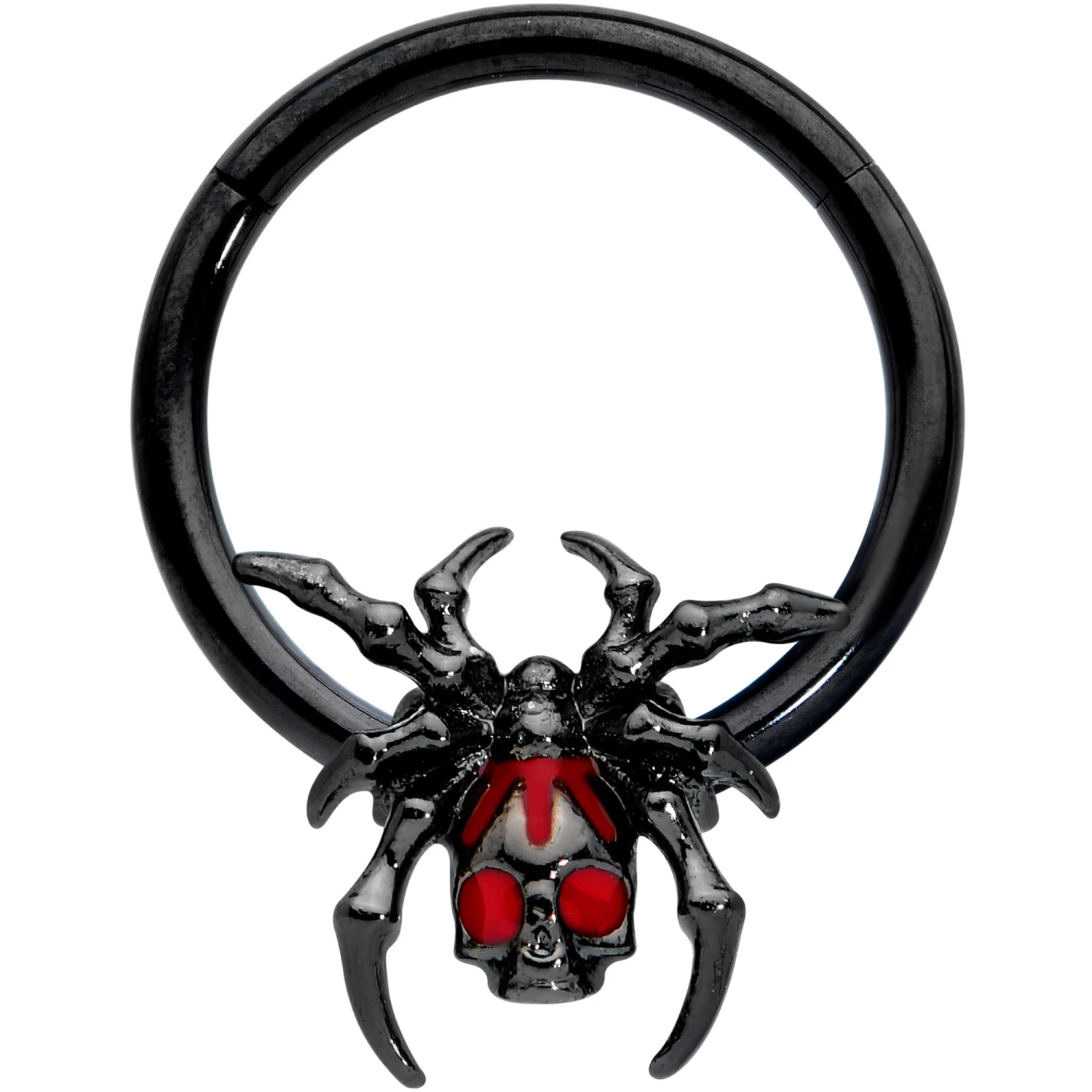16 Gauge 3/8 Red Gem Black Spider Skull Halloween Hinged Segment Ring 1 16 Gauge 3/8 Red Gem Black Spider Skull Halloween Hinged Segment Ring