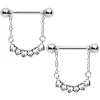 14 Gauge 9/16 Clear Gem Link Heart Valentine Dangle Nipple Ring Set