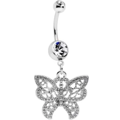 Clear CZ Gem Ultra Luxe Butterfly Dangle Belly Ring