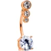 Gaby Clear CZ Gem Rose Gold Tone Triple Drop Round Belly Ring