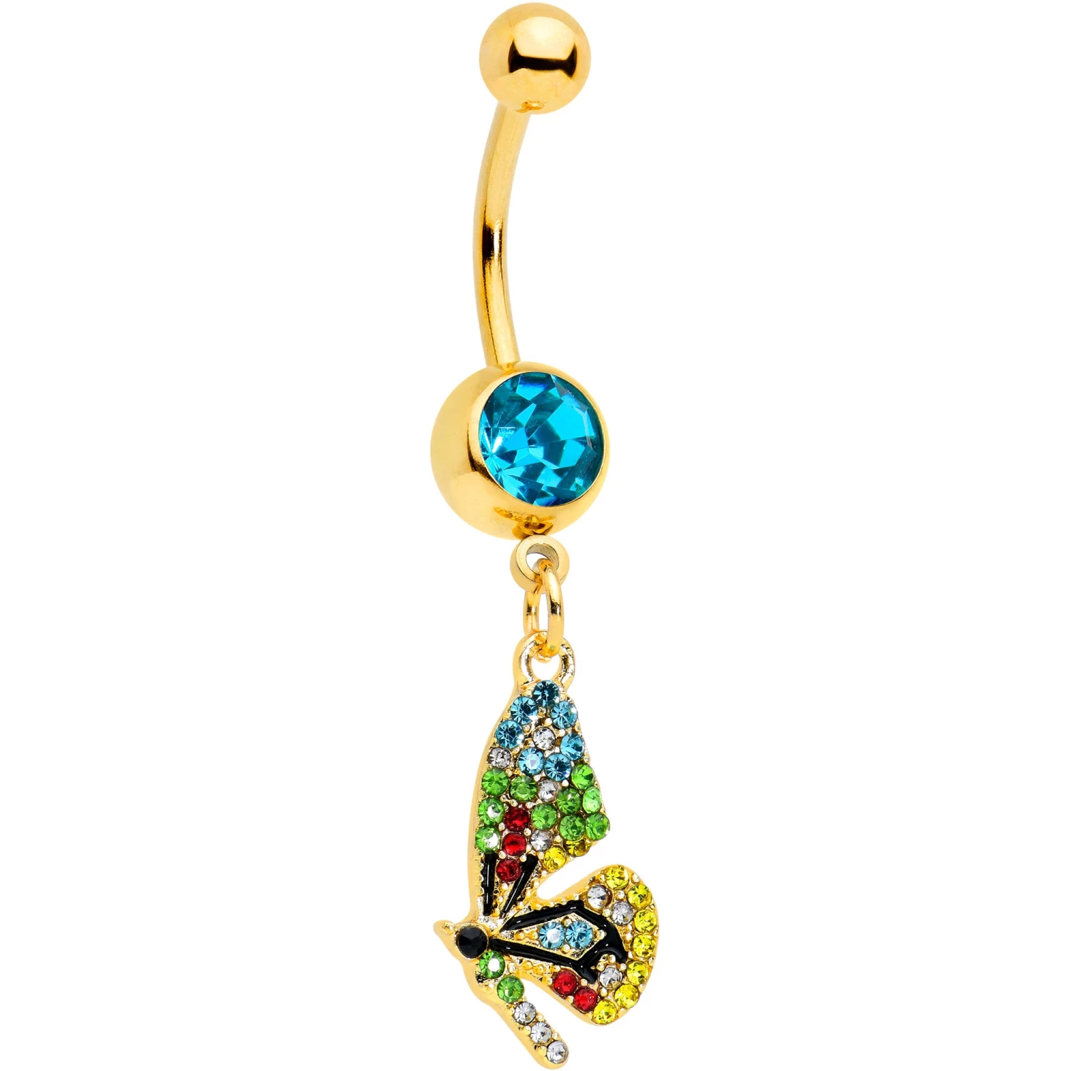 Gaby Blue Red Green Gem Gold Tone Glitzy Dragonfly Dangle Belly Ring 1 Gaby Blue Red Green Gem Gold Tone Glitzy Dragonfly Dangle Belly Ring