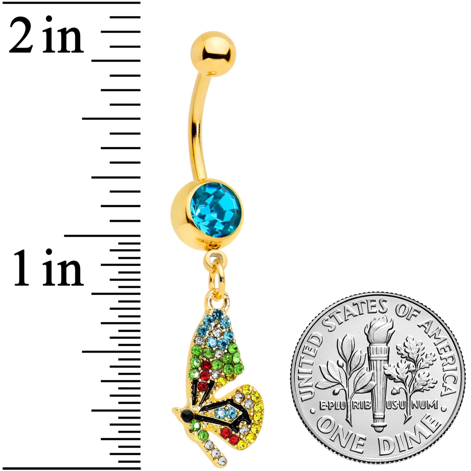 Gaby Blue Red Green Gem Gold Tone Glitzy Dragonfly Dangle Belly Ring 2 Gaby Blue Red Green Gem Gold Tone Glitzy Dragonfly Dangle Belly Ring - Image 2