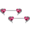 Gaby 14 Gauge 9/16 Clear Pink Gem Curve Heart Valentines Nipple Ring Set