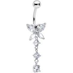 Gaby Clear CZ Gem Open Wing Butterfly Dangle Belly Ring