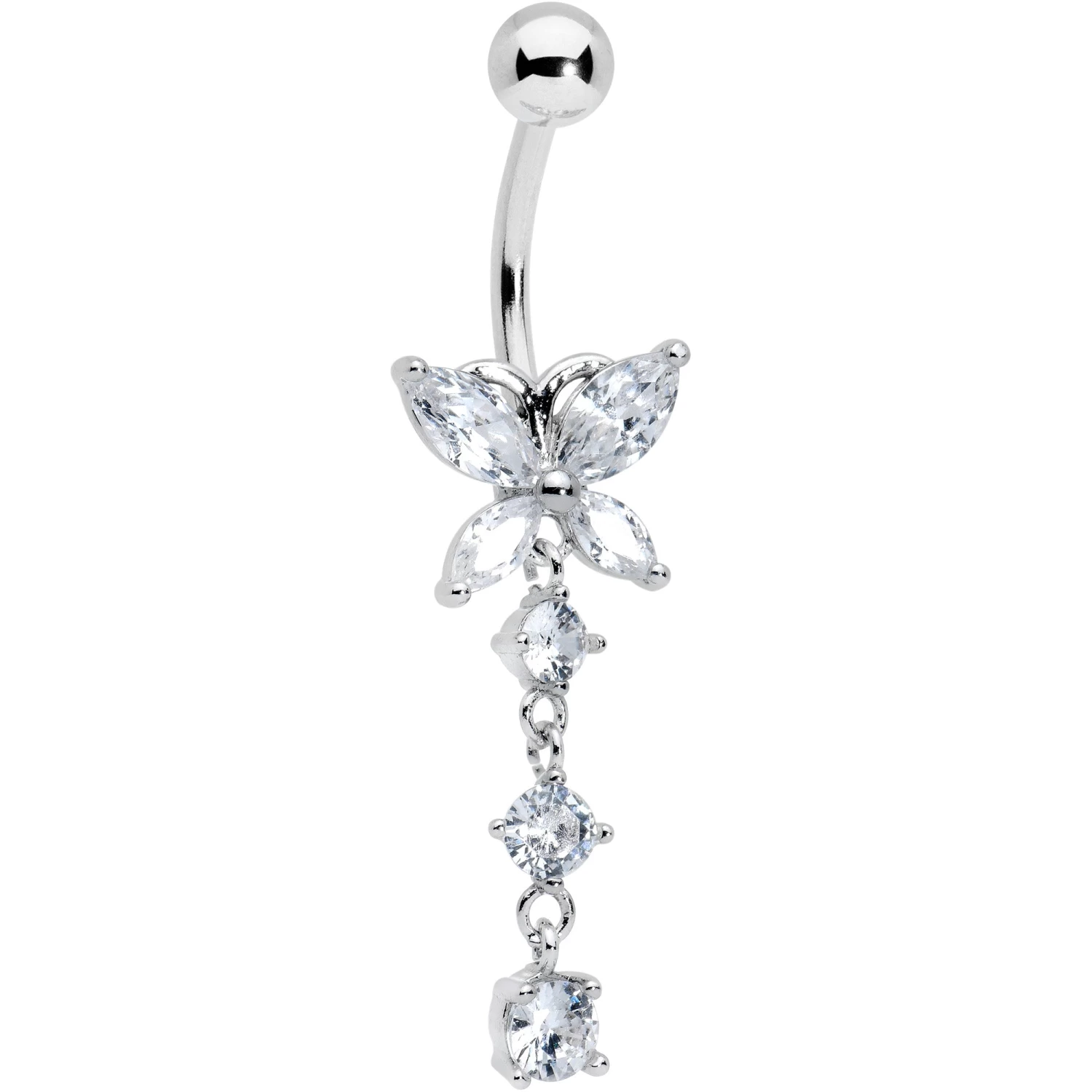 Gaby Clear CZ Gem Open Wing Butterfly Dangle Belly Ring 1 Gaby Clear CZ Gem Open Wing Butterfly Dangle Belly Ring