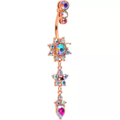 Gaby Aurora Gem Rose Gold Tone Triple Drop Star Dangle Belly Ring