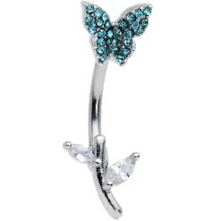 Gaby Clear Blue Gem Branch Butterfly Top Mount Belly Ring