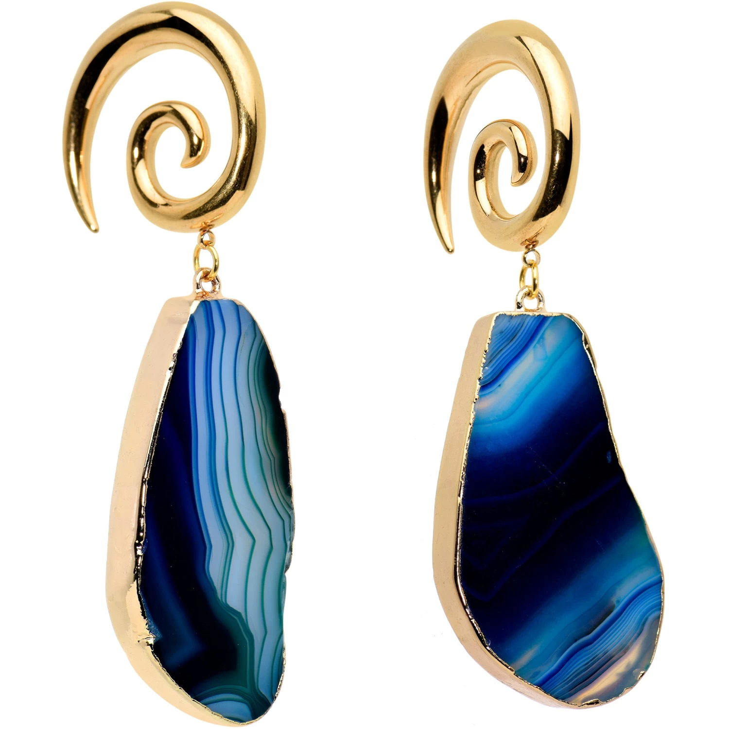 2 Gauge Gold Tone Blue Marble Onyx Stone Spiral Taper Ear Weights 2 2 Gauge Gold Tone Blue Marble Onyx Stone Spiral Taper Ear Weights - Image 2
