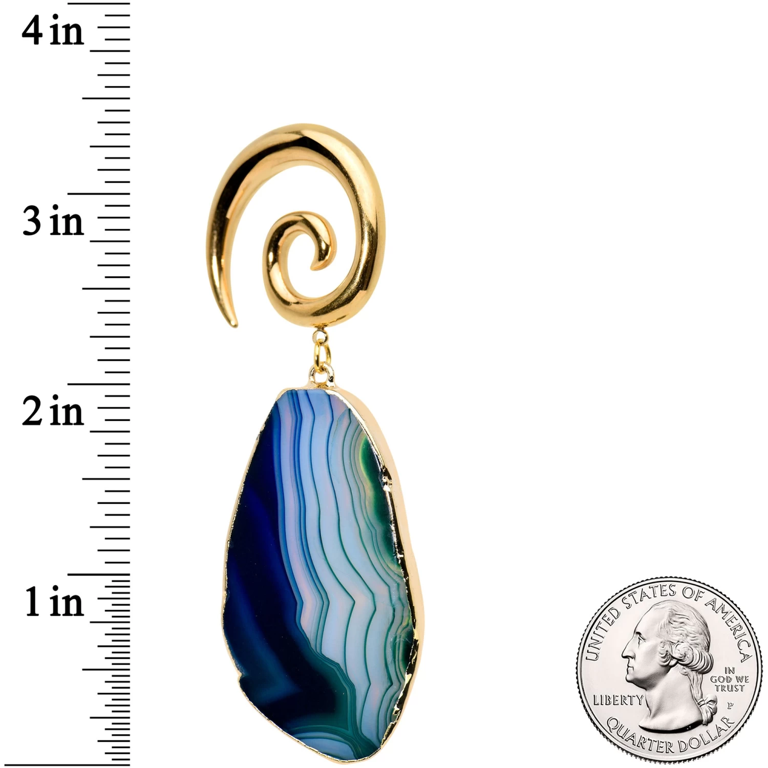 2 Gauge Gold Tone Blue Marble Onyx Stone Spiral Taper Ear Weights 3 2 Gauge Gold Tone Blue Marble Onyx Stone Spiral Taper Ear Weights - Image 3