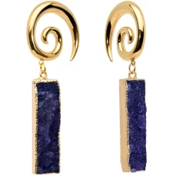Body Jewelry Store 9 2 Gauge Blue Druzy Stone Rectangle Spiral Taper Ear Weights