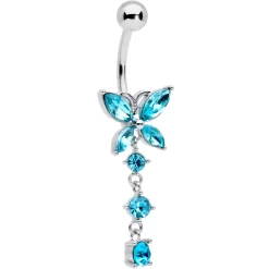 Gaby Blue CZ Gem Open Wing Butterfly Dangle Belly Ring