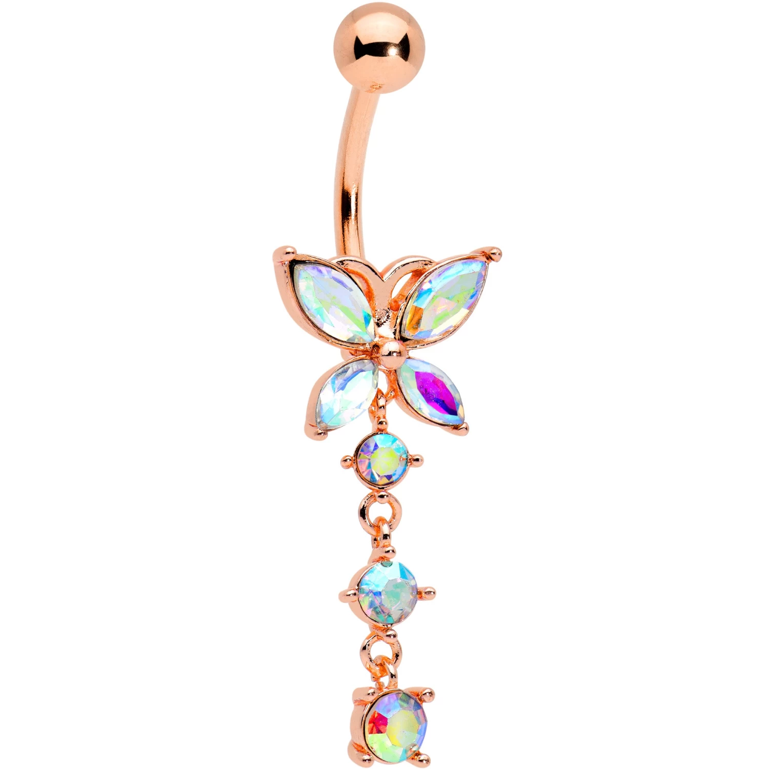 Gaby Aurora CZ Gem Rose Gold Tone Open Wing Butterfly Dangle Belly Ring 1 Gaby Aurora CZ Gem Rose Gold Tone Open Wing Butterfly Dangle Belly Ring