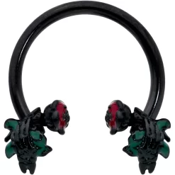 16 Gauge 3/8 Black Skeleton Flower Halloween Horseshoe Circular Barbell