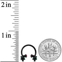 16 Gauge 3/8 Black Skeleton Flower Halloween Horseshoe Circular Barbell 5 16 Gauge 3/8 Black Skeleton Flower Halloween Horseshoe Circular Barbell -Body Jewelry Store 73326.otherimage2