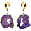 2 Gauge Gold Tone Purple Druzy Stone Curved Taper Ear Weights