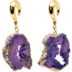 2 Gauge Gold Tone Purple Druzy Stone Curved Taper Ear Weights 6 2 Gauge Gold Tone Purple Druzy Stone Curved Taper Ear Weights -Body Jewelry Store 73347.otherimage2