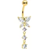 Gaby Clear CZ Gem Gold Tone Open Wing Butterfly Dangle Belly Ring