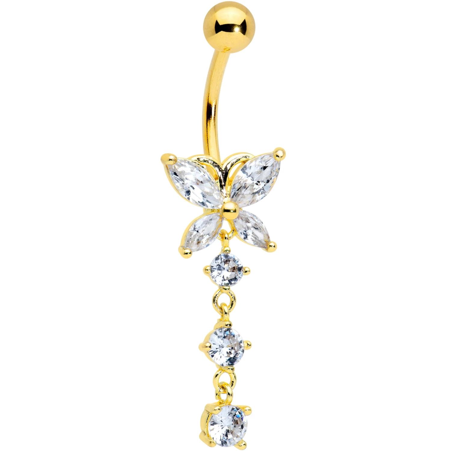 Gaby Clear CZ Gem Gold Tone Open Wing Butterfly Dangle Belly Ring 1 Gaby Clear CZ Gem Gold Tone Open Wing Butterfly Dangle Belly Ring