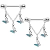 Gaby 14 Gauge 9/16 Blue Gem Open Butterfly Chain Dangle Nipple Ring Set