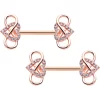 14 Gauge 1/2 Clear CZ Gem Rose Gold Hue Infinity Heart Nipple Ring Set