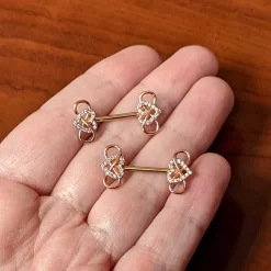 14 Gauge 1/2 Clear CZ Gem Rose Gold Hue Infinity Heart Nipple Ring Set -Body Jewelry Store 73405.otherimage3