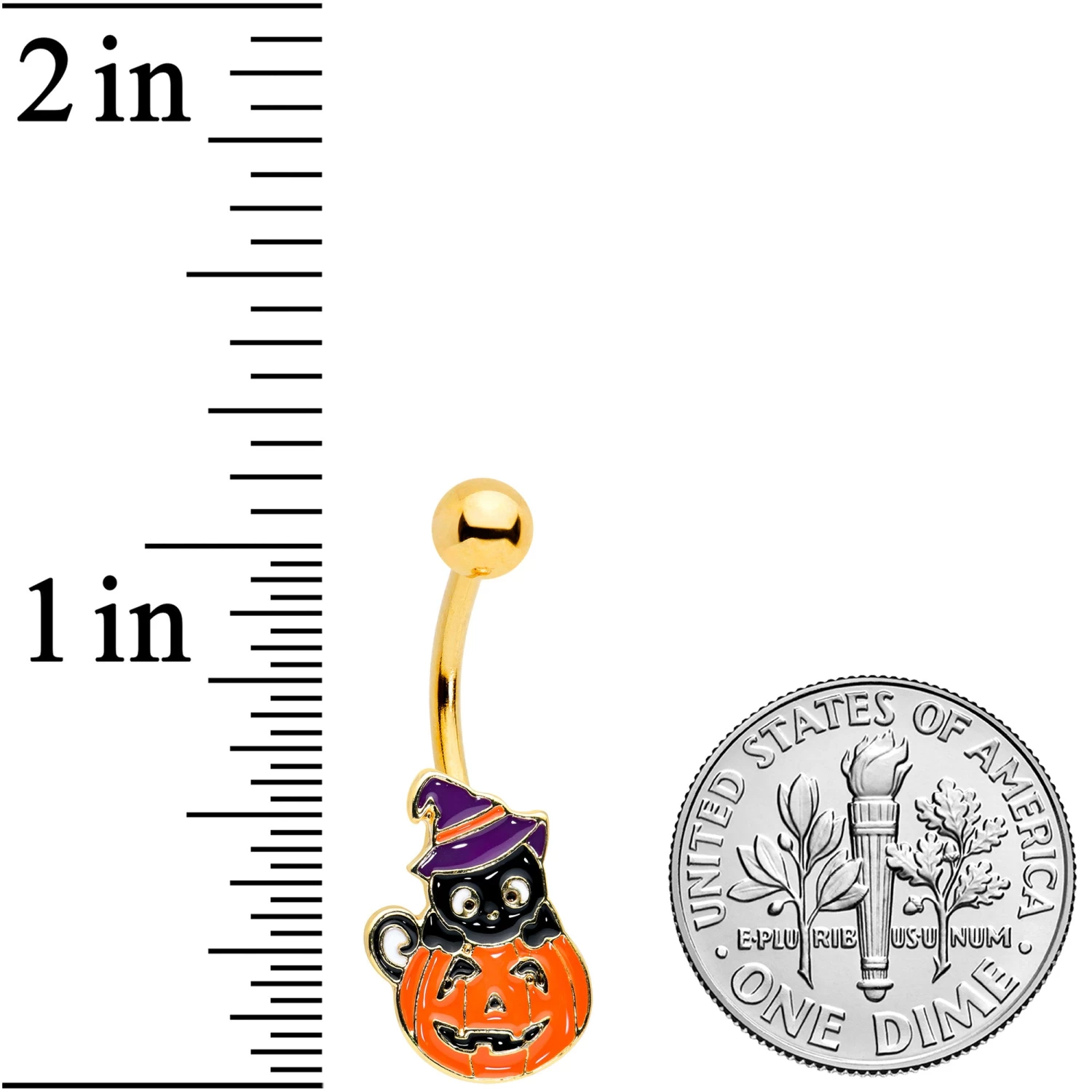 Gold Tone Black Cat Witch Pumpkin Halloween Belly Ring 2 Gold Tone Black Cat Witch Pumpkin Halloween Belly Ring - Image 2