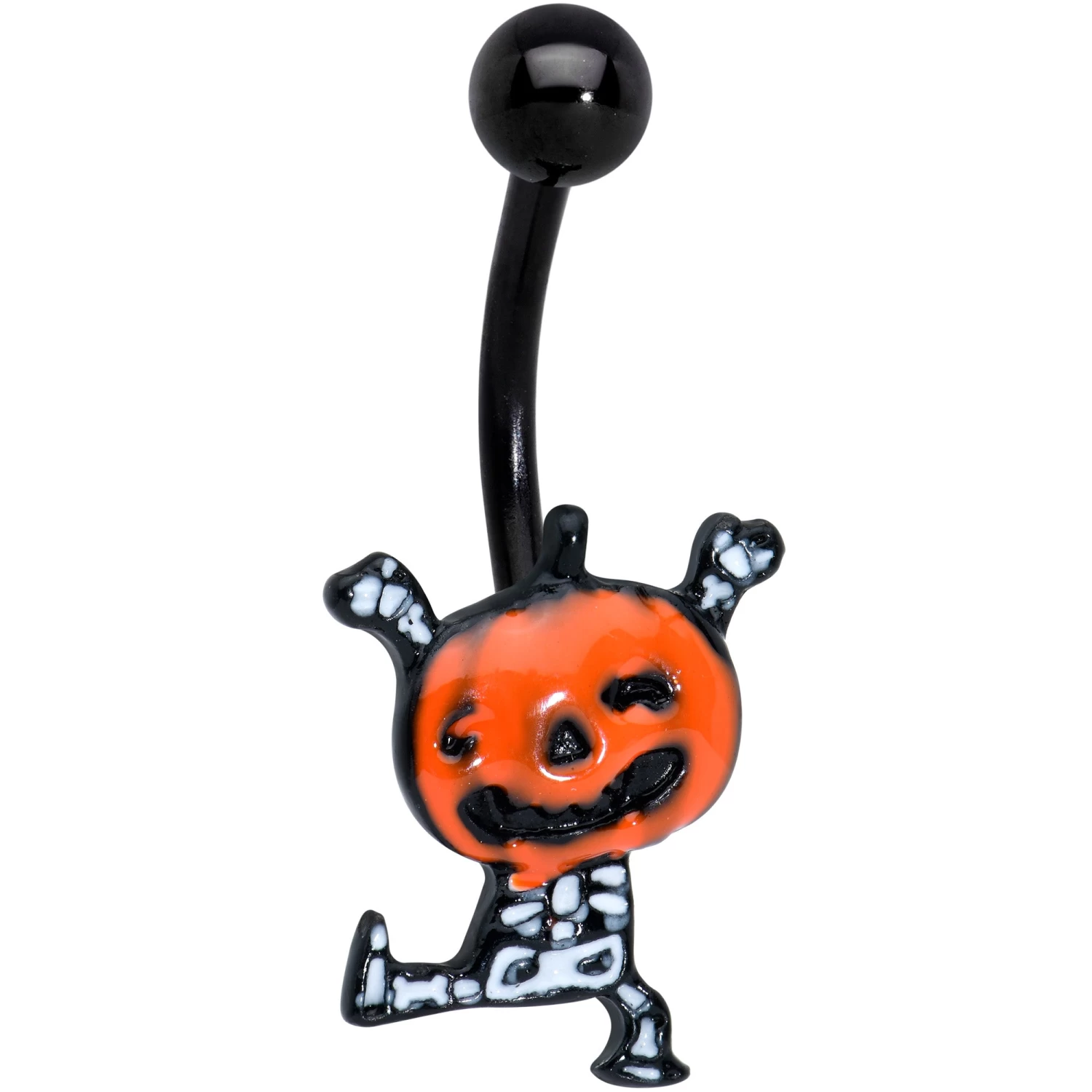 Black Dancing Skeleton Pumpkin Happy Halloween Belly Ring 1 Black Dancing Skeleton Pumpkin Happy Halloween Belly Ring