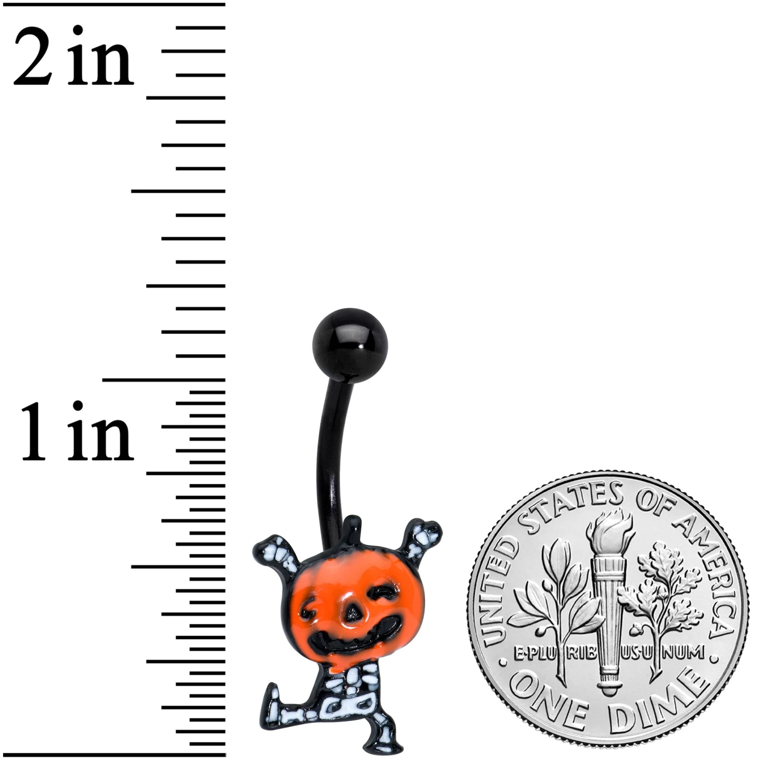 Black Dancing Skeleton Pumpkin Happy Halloween Belly Ring 2 Black Dancing Skeleton Pumpkin Happy Halloween Belly Ring - Image 2