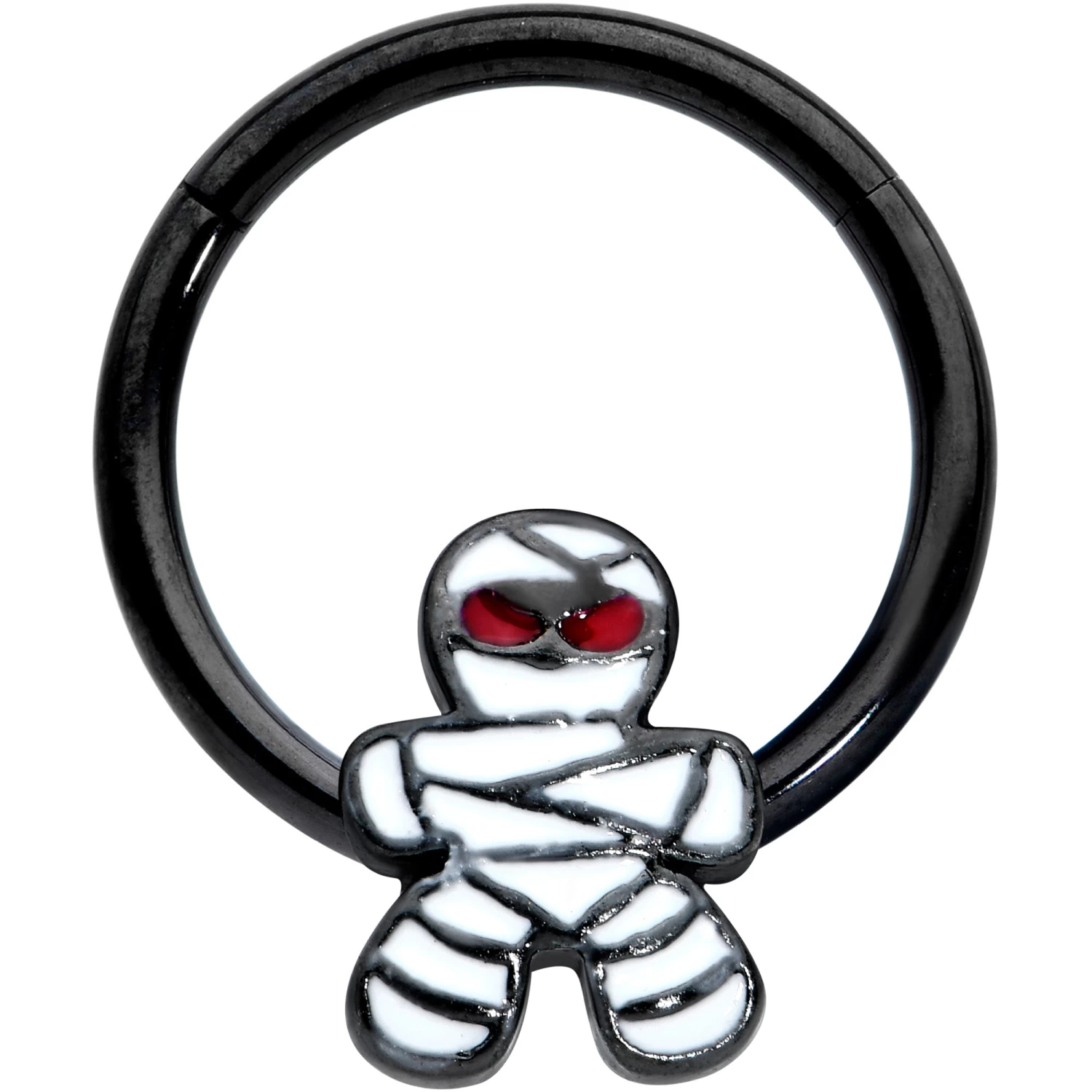 16 Gauge 3/8 Black Red Eye Mummy Halloween Segment Ring 1 16 Gauge 3/8 Black Red Eye Mummy Halloween Segment Ring