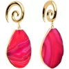 2 Gauge Gold Tone Red Marble Onyx Stone Spiral Taper Ear Weights
