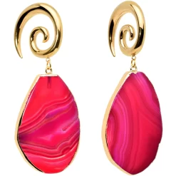 2 Gauge Gold Tone Red Marble Onyx Stone Spiral Taper Ear Weights