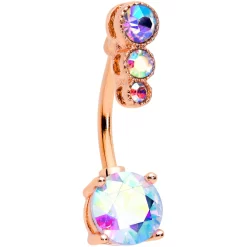 Gaby Aurora CZ Gem Rose Gold Tone Triple Drop Round Belly Ring