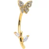 Gaby Clear CZ Gem Gold Tone Branch Butterfly Double Mount Belly Ring