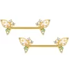 Gaby 14 Gauge 9/16 Clear CZ Gem Gold Hue Abstract Butterfly Nipple Ring Set