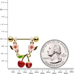 14 Gauge 9/16 Clear Gem Gold Tone Cherry Fruit Dangle Nipple Ring Set -Body Jewelry Store 73515.otherimage2