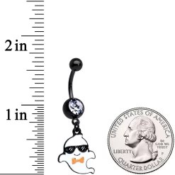 Clear Gem Black Date Night Ghosts Halloween Dangle Belly Ring Set Of 2 -Body Jewelry Store 73516.otherimage3