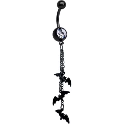 Gaby Clear Gem Black Gone Batty Halloween Dangle Belly Ring