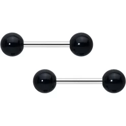 14 Gauge 1/2 Elegant Black Agate Barbell Nipple Ring Set