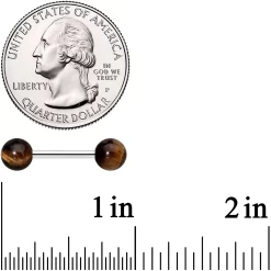 14 Gauge 1/2 Elegant Brown Tiger Eye Barbell Nipple Ring Set 5 14 Gauge 1/2 Elegant Brown Tiger Eye Barbell Nipple Ring Set -Body Jewelry Store 73580 BR.otherimage2