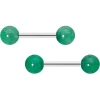 14 Gauge 1/2 Elegant Green Jade Barbell Nipple Ring Set