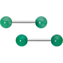 14 Gauge 1/2 Elegant Green Jade Barbell Nipple Ring Set