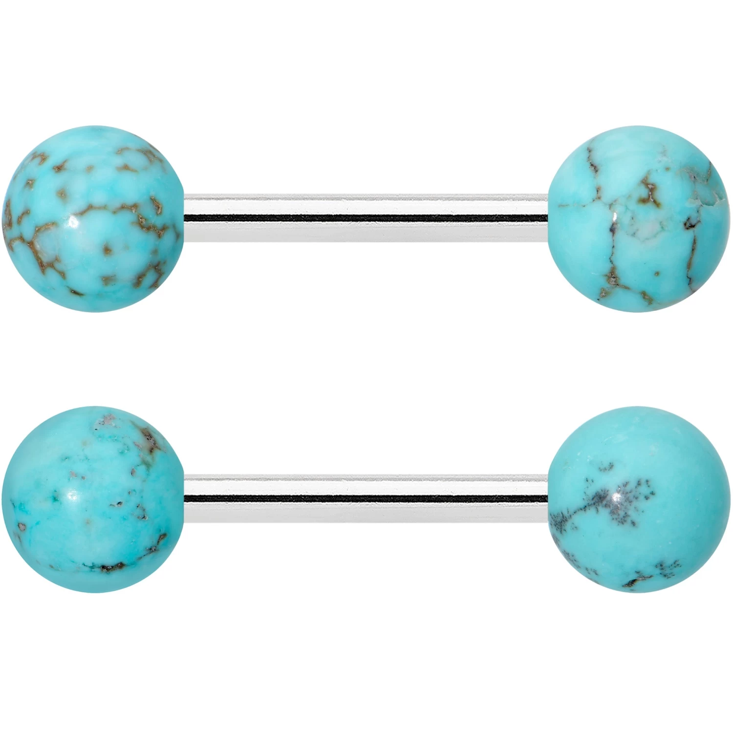 14 Gauge 1/2 Elegant Blue Turquoise Barbell Nipple Ring Set 2 14 Gauge 1/2 Elegant Blue Turquoise Barbell Nipple Ring Set - Image 2