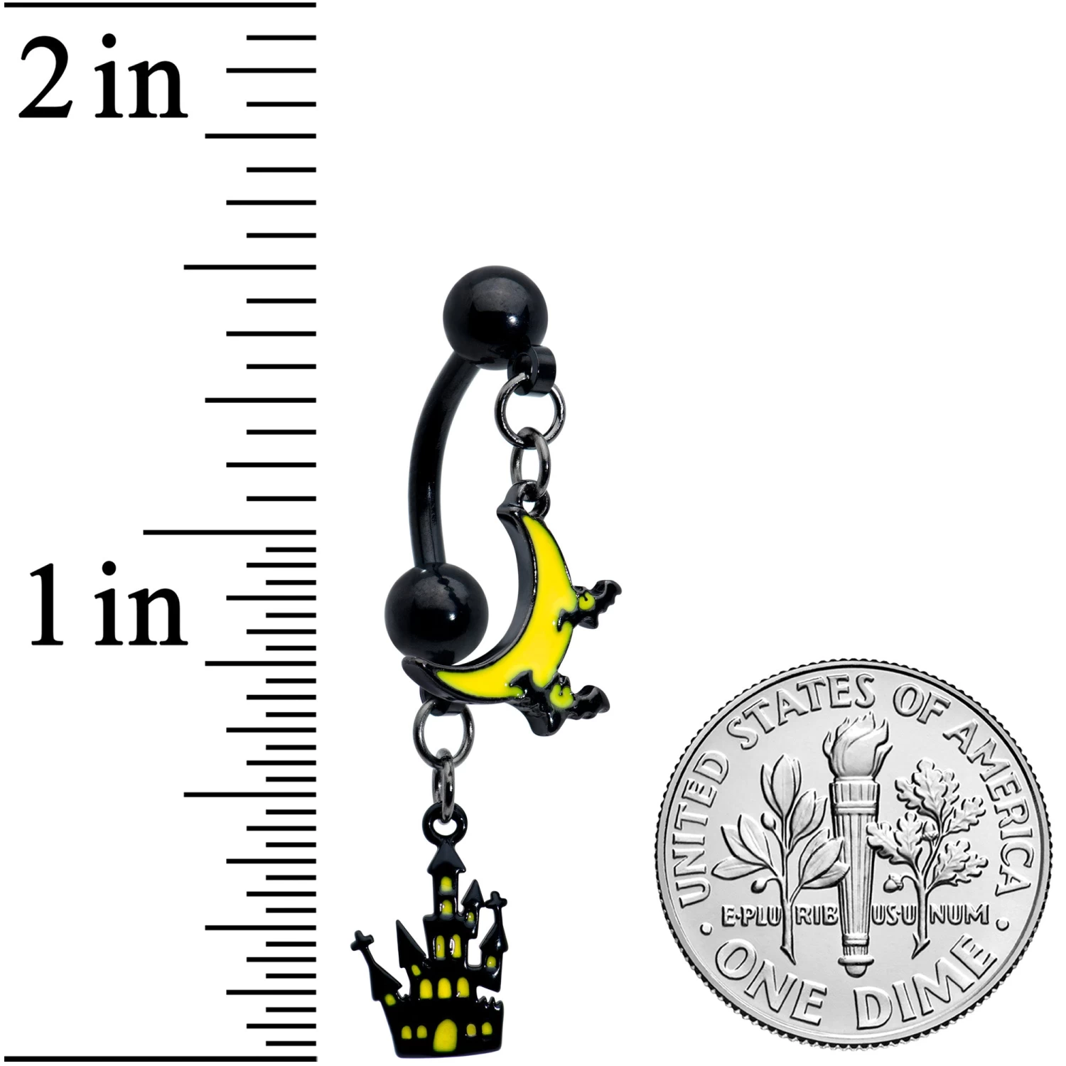 Gaby Black Batty Moon Haunted House Halloween Double Mount Belly Ring 2 Gaby Black Batty Moon Haunted House Halloween Double Mount Belly Ring - Image 2