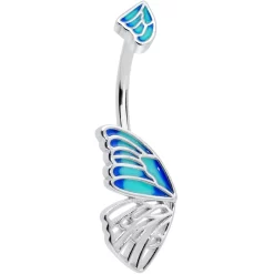 Butterfly Wing In Blue Double Mount Belly Ring