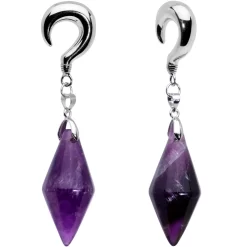 2 Gauge Purple Stone Point Curved Drop Taper Ear Weights