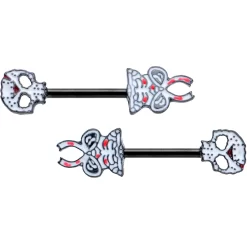 Gaby 14 Gauge 1/2 Black Skeleton Body Halloween Barbell Nipple Ring Set