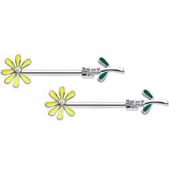 Gaby 14 Gauge 9/16 Clear CZ Gem Whimsy Daisy Flower Barbell Nipple Ring Set