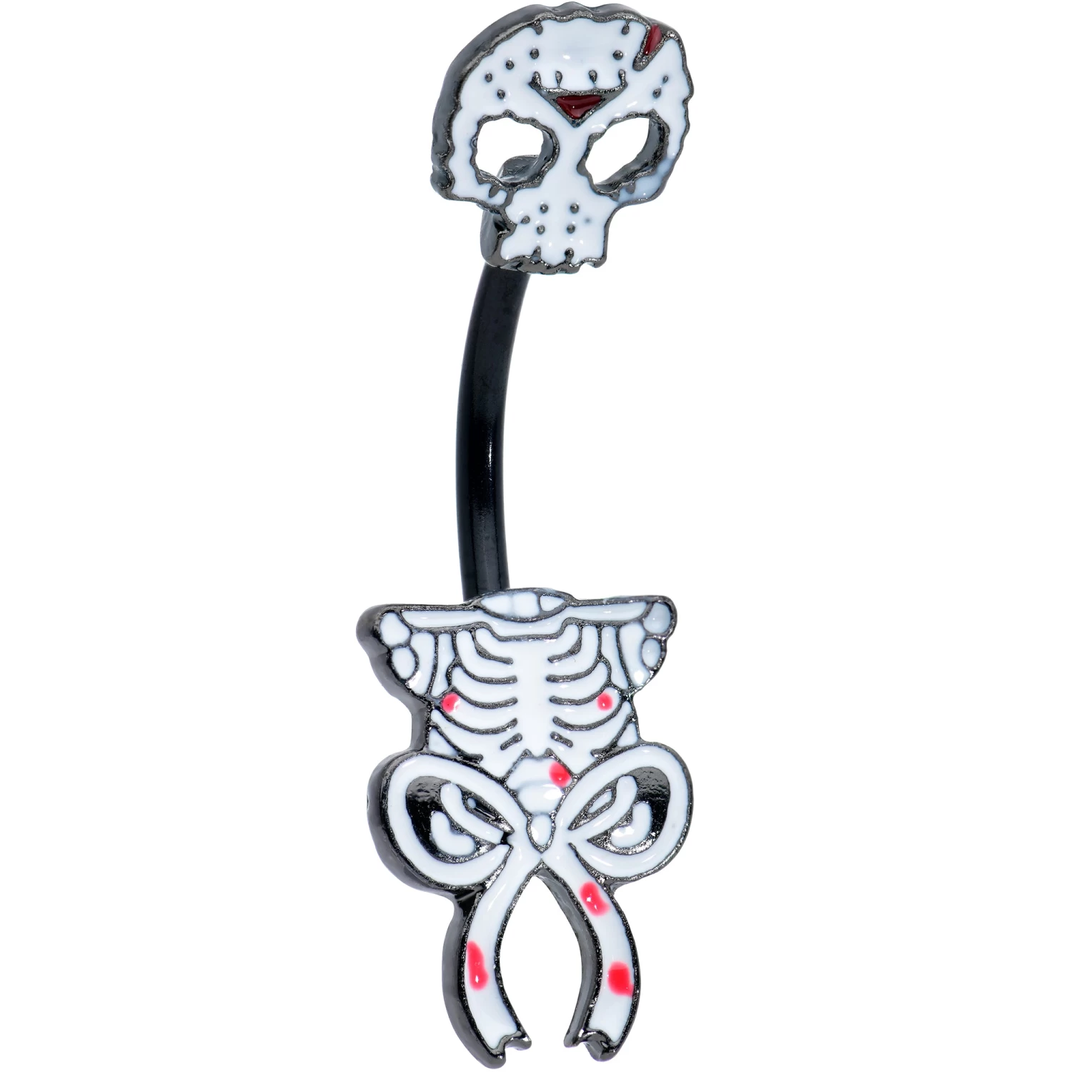 Gaby Black Skeleton Body Halloween Double Mount Belly Ring 1 Gaby Black Skeleton Body Halloween Double Mount Belly Ring